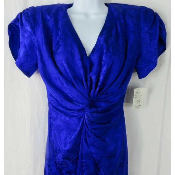 Vintage 80s Knee Length Silk Dress XS Purple Knotted Front Gathered Sleeve NWT - Picture 3 of 12